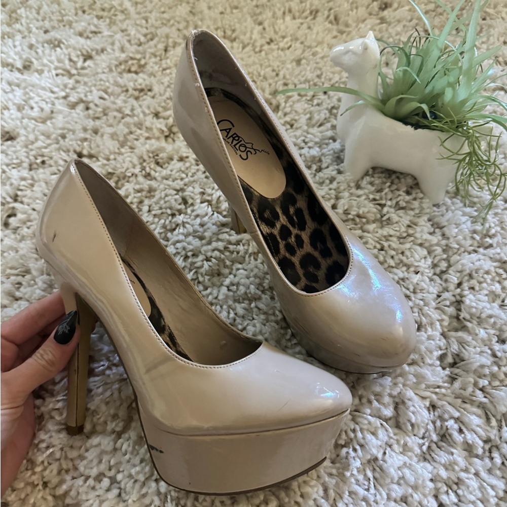 Carlos by Carlos Santana shiny tan beige closed toe elegant high heel sh… - Picture 4 of 7